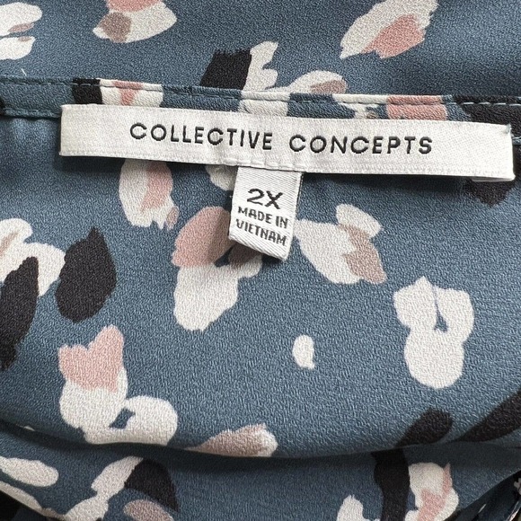 Collective Concepts Plus Size Blue Pink Abstract Leopard Print 3/4 Sleeve Top 2X - Picture 4 of 8